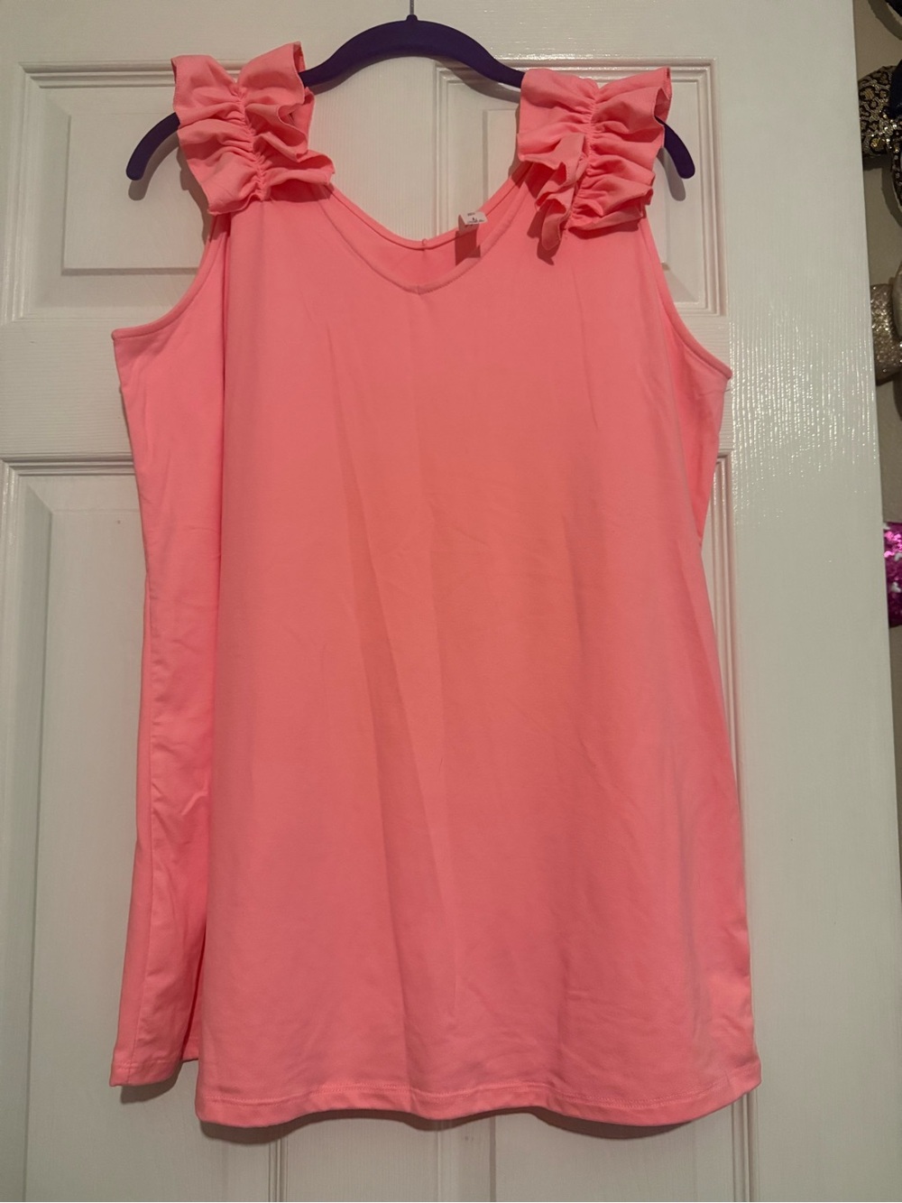 Zenana Hot Pink Ruffle Shoulder Sleeveless Top